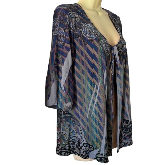 Multicolor Print Cardigan Sweater with Embellishments Woman Size Medium Y2K - Picture 3 of 11